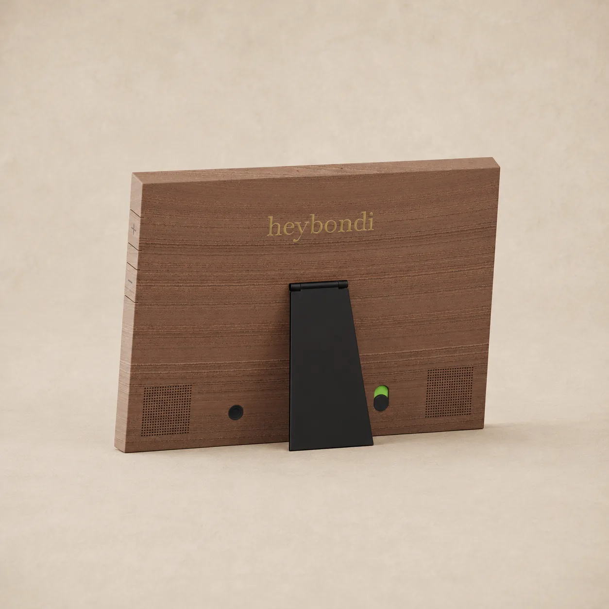 The back of Bondi, showing the stand, speakers and power switch